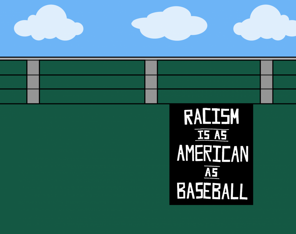Protesters%E2%80%99+banner+rings+true%2C+racism+is+as+American+as+baseball