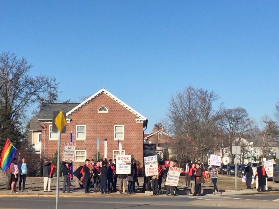 Students+initiate+counter-protest+to+anti-gay+marriage+protestors+on+Route+15