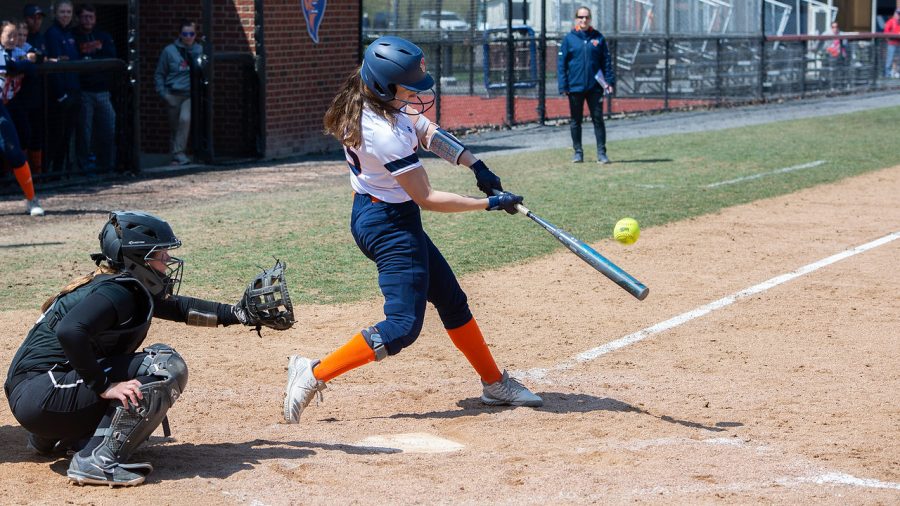 Marisa Alemany ’20 takes a swing at a pitch during the team’ss three-game sweep of Colgate this past weekend.