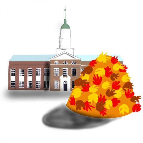 Students block Bertrand entrance with huge leaf pile